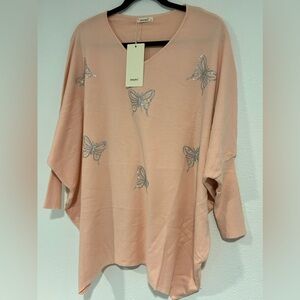MOEWY Pink Silver Butterfly Embellished Sweater Size “Taille Unique” (One Size)